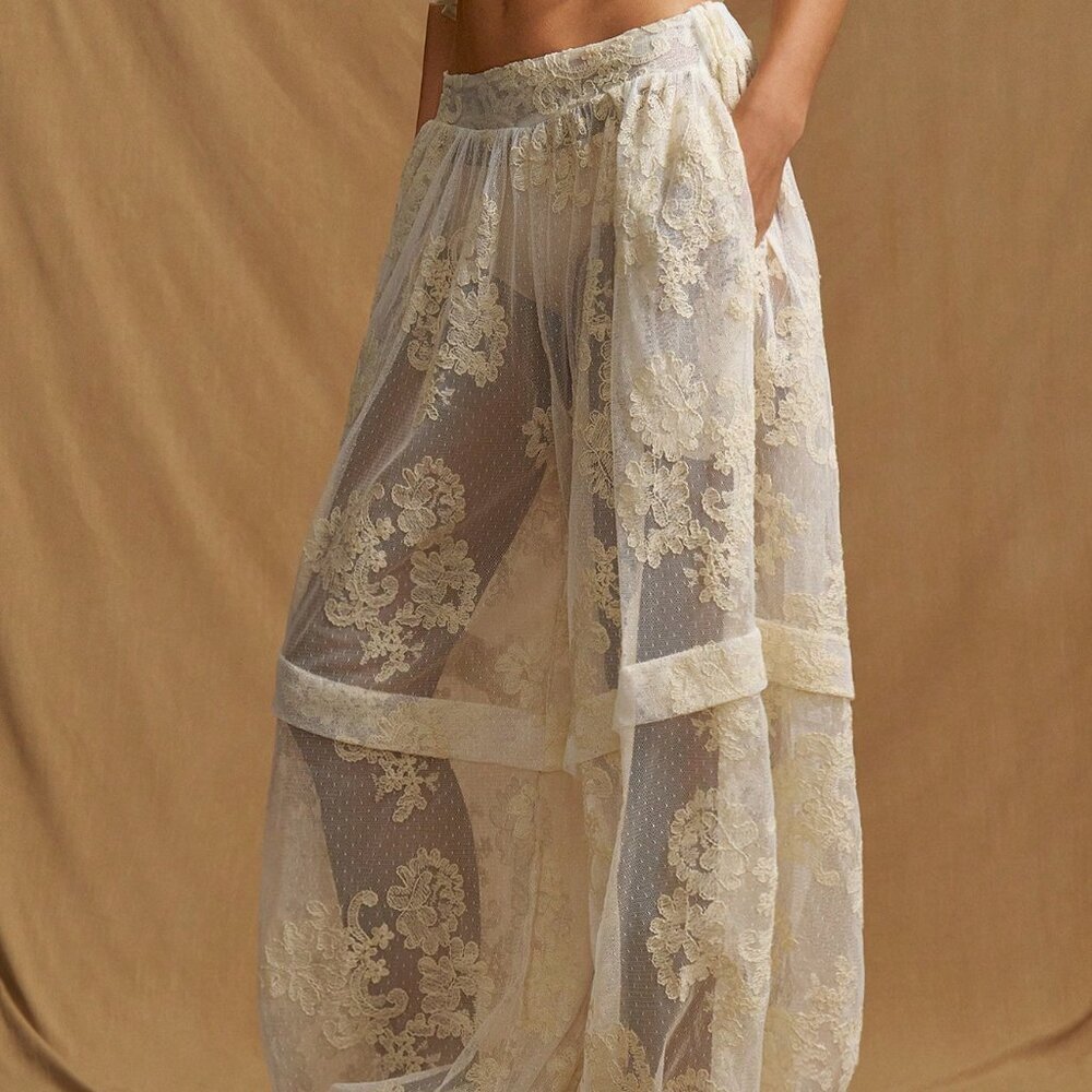 Apricot Boho Women's Loose Sheer Lace Harem Vacation Pants - Picture 3 of 6